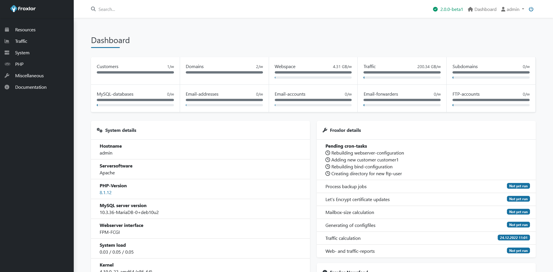 Preview of the froxlor interface
